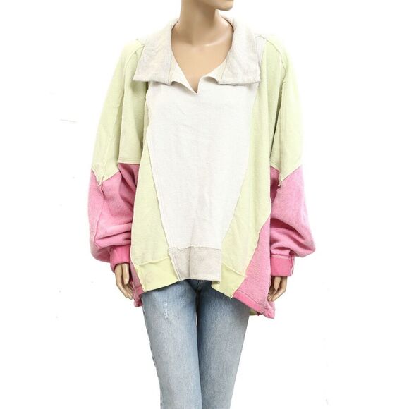 Free People Sidewalk Colorblock Sweatshirt Top Oversized Pullover L NEW 282417 - Picture 2 of 7